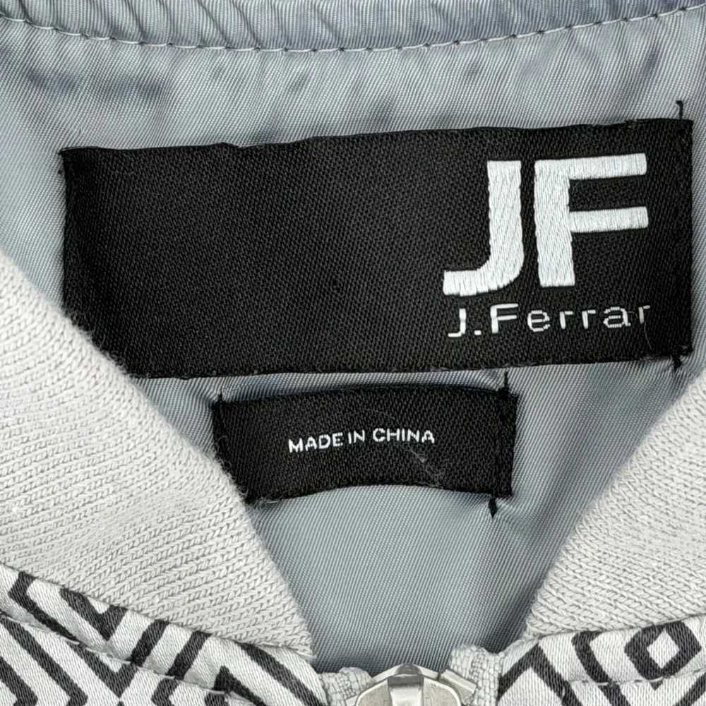 JF J Ferrar Mens Bomber Jacket Geometric Print‎ Full Zip Gray Casual Outerwear